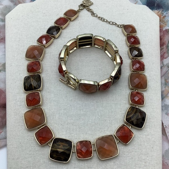 Anne Klein Gold and Brown Lucite Necklace Set - Picture 1 of 3